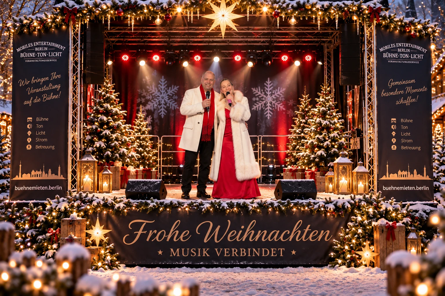 Duo Atemlos auf einer festlich dekorierten Weihnachtsbühne